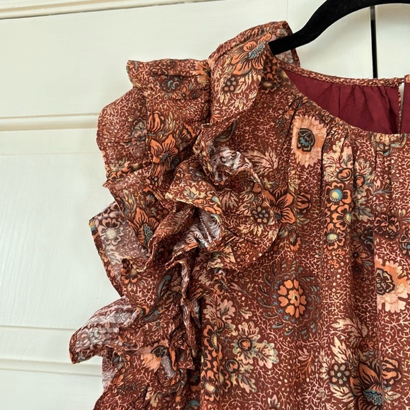 Ulla Johnson Adele Mini Dress Rose Bud Size 16 Floral Ruffle Sleeve Knee Length - Picture 4 of 14